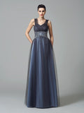 A-Line/Princess Straps Beading Sleeveless Long Net Mother of the Bride Dresses TPP0007330