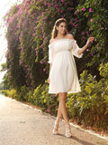 A-Line/Princess Off-the-Shoulder Beading 1/2 Sleeves Short Chiffon Wedding Dresses TPP0006484