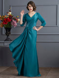 A-Line/Princess V-neck 3/4 Sleeves Beading Long Chiffon Mother of the Bride Dresses TPP0007241