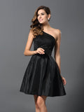 A-Line/Princess One-Shoulder Sleeveless Short Taffeta Bridesmaid Dresses TPP0005513