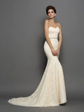 Trumpet/Mermaid Sweetheart Bowknot Sleeveless Long Satin Wedding Dresses TPP0006194