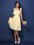 A-Line/Princess Strapless Hand-Made Flower Pleats Sleeveless Short Chiffon Bridesmaid Dresses TPP0005664