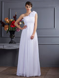 A-Line/Princess One-Shoulder Sleeveless Pleats Applique Long Chiffon Dresses TPP0003909