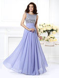 A-Line/Princess Bateau Lace Sleeveless Paillette Long Chiffon Dresses TPP0004101