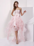 A-Line/Princess Strapless Sleeveless Beading High Low Organza Homecoming Dresses TPP0008113