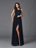 A-Line/Princess Straps Sleeveless Long Chiffon Dresses TPP0002971