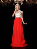 A-Line/Princess Scoop Beading Sleeveless Long Chiffon Dresses TPP0003012