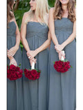 A-Line/Princess Sleeveless Strapless Ruched Floor-Length Chiffon Bridesmaid Dresses TPP0005858