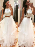 A-Line/Princess Sleeveless Halter Floor-Length Beading Tulle Dresses TPP0001843