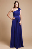 A-Line/Princess One-Shoulder Sleeveless Ruffles Long Chiffon Dresses TPP0004694