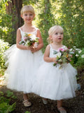 A-Line/Princess Bateau Tulle Ruffles Sleeveless Tea-Length Flower Girl Dresses TPP0007843