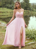 A-Line/Princess Chiffon Applique Scoop Short Sleeves Floor-Length Bridesmaid Dresses TPP0004951