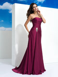 A-Line/Princess Strapless Pleats Sleeveless Long Satin Chiffon Dresses TPP0009141