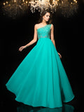 A-Line/Princess One-Shoulder Beading Sleeveless Long Chiffon Dresses TPP0003466