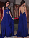 A-Line/Princess Bateau Sleeveless Sweep/Brush Train Beading Chiffon Dresses TPP0003640