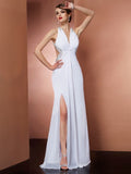 A-Line/Princess Halter Sleeveless Applique Beading Long Chiffon Dresses TPP0002725