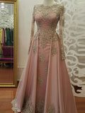 A-Line/Princess Long Sleeves Scoop Floor-Length Applique Tulle Muslim Dresses TPP0001674