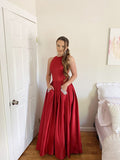 A-Line/Princess Sleeveless Halter Beading Satin Floor-Length Dresses TPP0004697