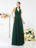 A-Line/Princess Halter Beading Sleeveless Long Chiffon Bridesmaid Dresses TPP0005808