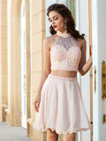 A-Line/Princess Halter Beading Sleeveless Chiffon Short/Mini Two Piece Dresses TPP0008395