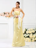 Trumpet/Mermaid Strapless Pleats Sleeveless Long Satin Bridesmaid Dresses TPP0005854