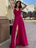 A-Line/Princess Satin Chiffon Spaghetti Straps Ruffles Sleeveless Floor-Length Dresses TPP0004140