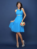 A-Line/Princess Bateau Sash/Ribbon/Belt Sleeveless Short Chiffon Bridesmaid Dresses TPP0005370