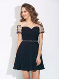 A-Line/Princess Jewel Beading Short Sleeves Short Chiffon Dresses TPP0008679