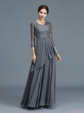 A-Line/Princess V-neck 3/4 Sleeves Ruffles Chiffon Floor-Length Mother of the Bride Dresses TPP0007295