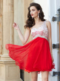 A-line/Princess One-Shoulder Beading Sleeveless Chiffon Short/Mini Dresses TPP0008824