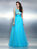 A-Line/Princess Bateau Beading Sleeveless Long Elastic Woven Satin Dresses TPP0003869