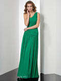 A-Line/Princess One-Shoulder Sleeveless Pleats Long Chiffon Dresses TPP0004618