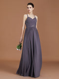 A-Line/Princess Lace Spaghetti Straps Sleeveless Floor-Length Chiffon Bridesmaid Dress TPP0005813