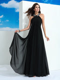 A-Line/Princess Halter Beading Sleeveless Long Chiffon Dresses TPP0002377