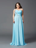 A-Line/Princess One-Shoulder Rhinestone Sleeveless Long Chiffon Plus Size Dresses TPP0004207