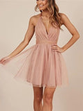 A-Line/Princess Sleeveless Halter Tulle Ruffles Short/Mini Dresses TPP0008224