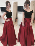 A-Line/Princess Sleeveless Off-the-Shoulder Sweep/Brush Train Ruffles Satin Dresses TPP0002671