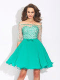 A-Line/Princess Off-the-Shoulder Beading 1/2 Sleeves Short Chiffon Dresses TPP0008484