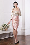 Sheath/Column Strapless Sleeveless Beading Short Elastic Woven Satin Mother of the Bride Dresses TPP0007449