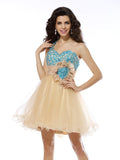 A-Line/Princess One-Shoulder Applique Sleeveless Short Net Cocktail Dresses TPP0008990