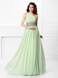 A-Line/Princess One-Shoulder Beading Sleeveless Long Chiffon Dresses TPP0004458