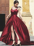 A-Line/Princess Satin Spaghetti Straps Sleeveless Ruffles Sweep/Brush Train Dresses TPP0001561