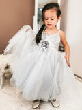 A-Line/Princess Tulle Sequin Spaghetti Straps Sleeveless Tea-Length Flower Girl Dresses TPP0007485