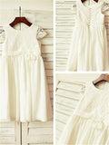 A-line/Princess Scoop Short Sleeves Lace Tea-Length Chiffon Flower Girl Dresses TPP0007809