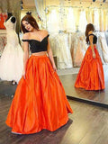 A-Line/Princess Off-the-Shoulder Sleeveless Taffeta Floor-Length Ruffles Two Piece Dresses TPP0002407