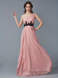 A-Line/Princess One-Shoulder Sleeveless Beading Long Applique Chiffon Dresses TPP0003878