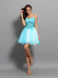 A-Line/Princess Sweetheart Applique Beading Sleeveless Short Satin Cocktail Dresses TPP0008951