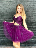 A-Line/Princess Sleeveless Spaghetti Straps Tulle Beading Short/Mini Two Piece Dresses TPP0008908