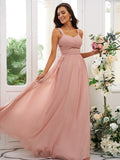 A-Line/Princess Chiffon Ruched Straps Sleeveless Floor-Length Bridesmaid Dresses TPP0004915