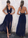 A-Line V-neck Sleeveless Floor-Length With Ruched Chiffon Dresses TPP0001953